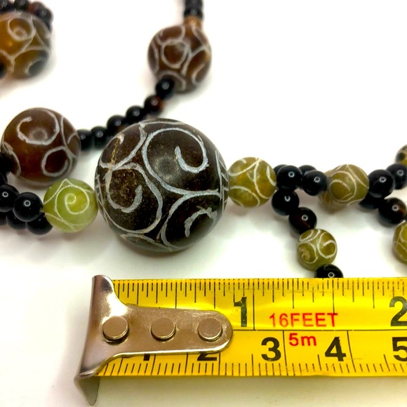 Sterling Silver Plated Rainbow Obsidian Alabaster Bead Necklace And Earrings Set - Picture 8 of 9